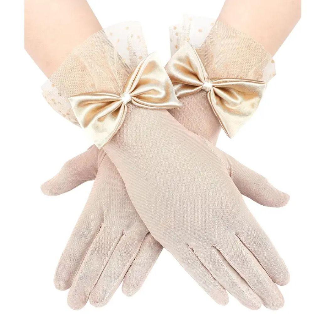 Polka Dot Wedding Bridal Gloves White Long Finger Mittens Retro Black Lace Gloves  Funeral