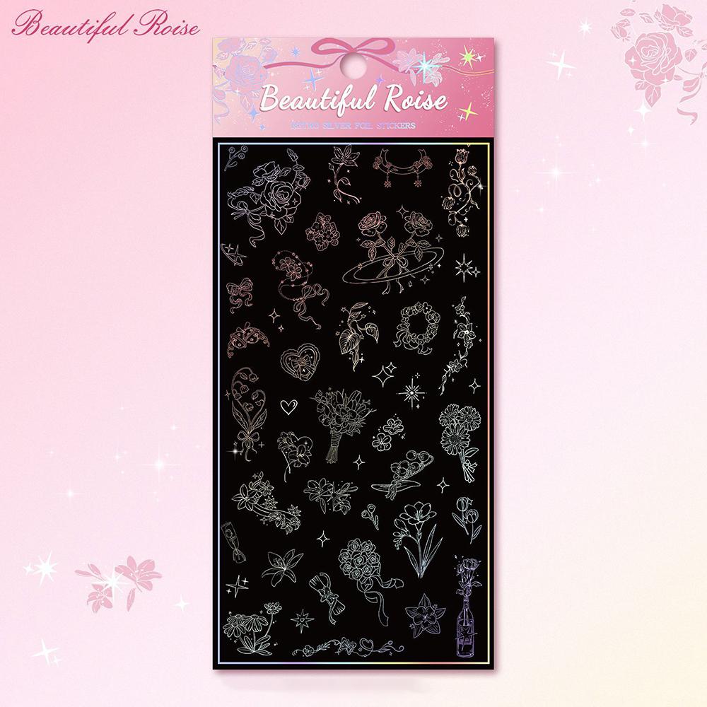 Retro laser stickers, creative hot silver colorful stickers, DIY account decoration materials, butterfly flower stickers