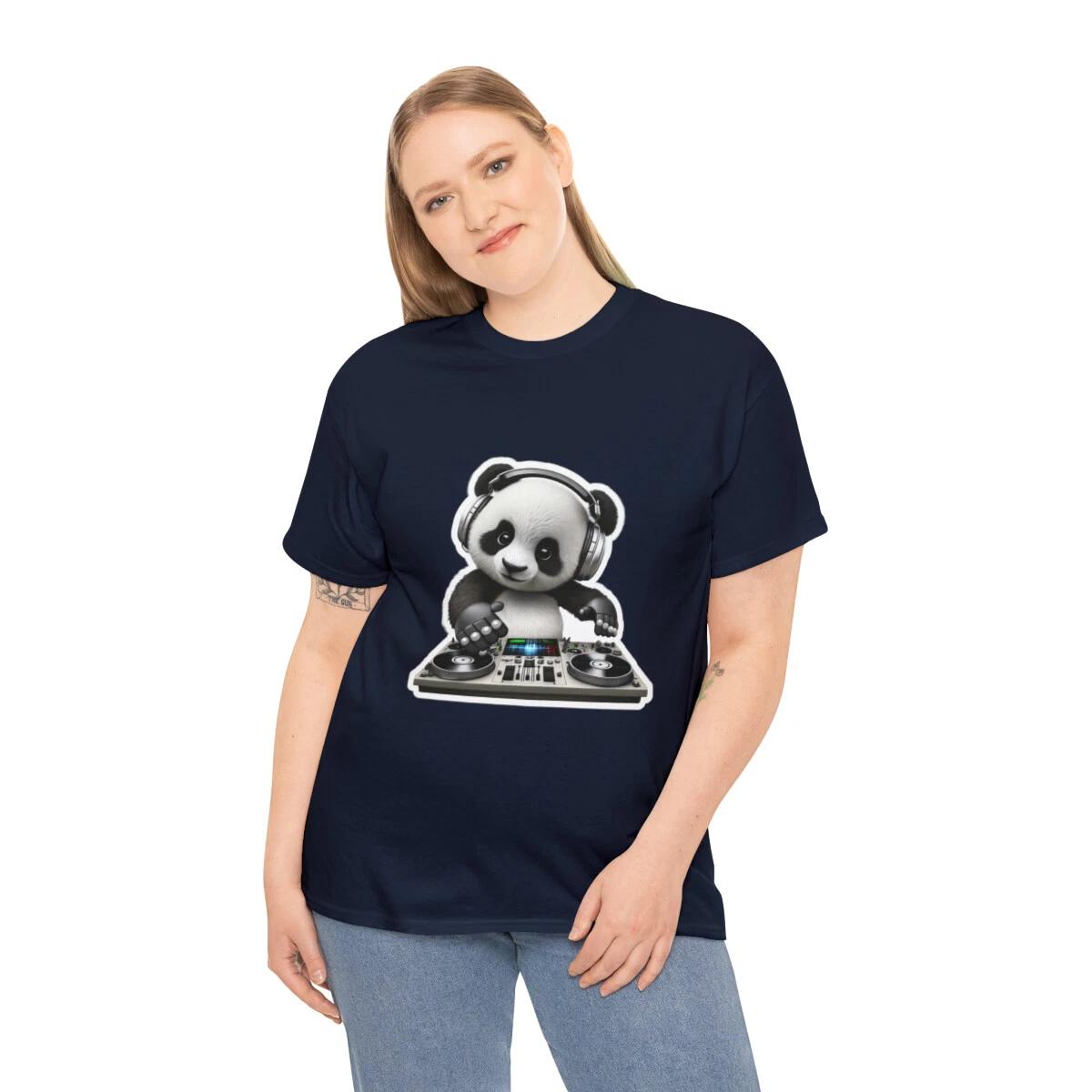 

US Adults - panda as a DJ on a mixing table - Cute Funny Unisex Heavy Cotton Tee S