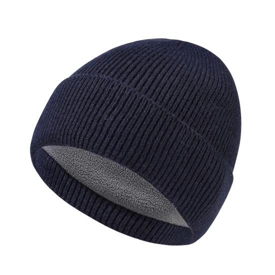 Men Hat Winter Warm Wool Knit Hat Solid Color Thickened Velvet Lining Hat Outdoor Sports Skiing Cycling Hat