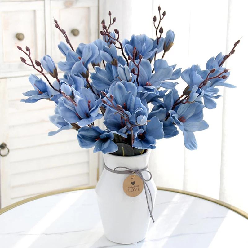 Artificial Magnolia Flower Branch 5 Forks 20 Heads For Home Living Room Decoration Fake Silk Flower Wedding Party Flower Bouquet