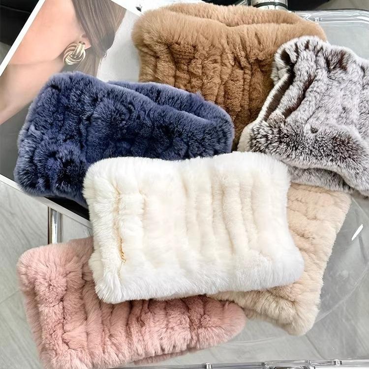 Korean Version of Cute Real Rex Rabbit Hair Neck Cover Winter Elastic Mesh Scarf Headband Versatile Plush Headgear Warm Scarf Women