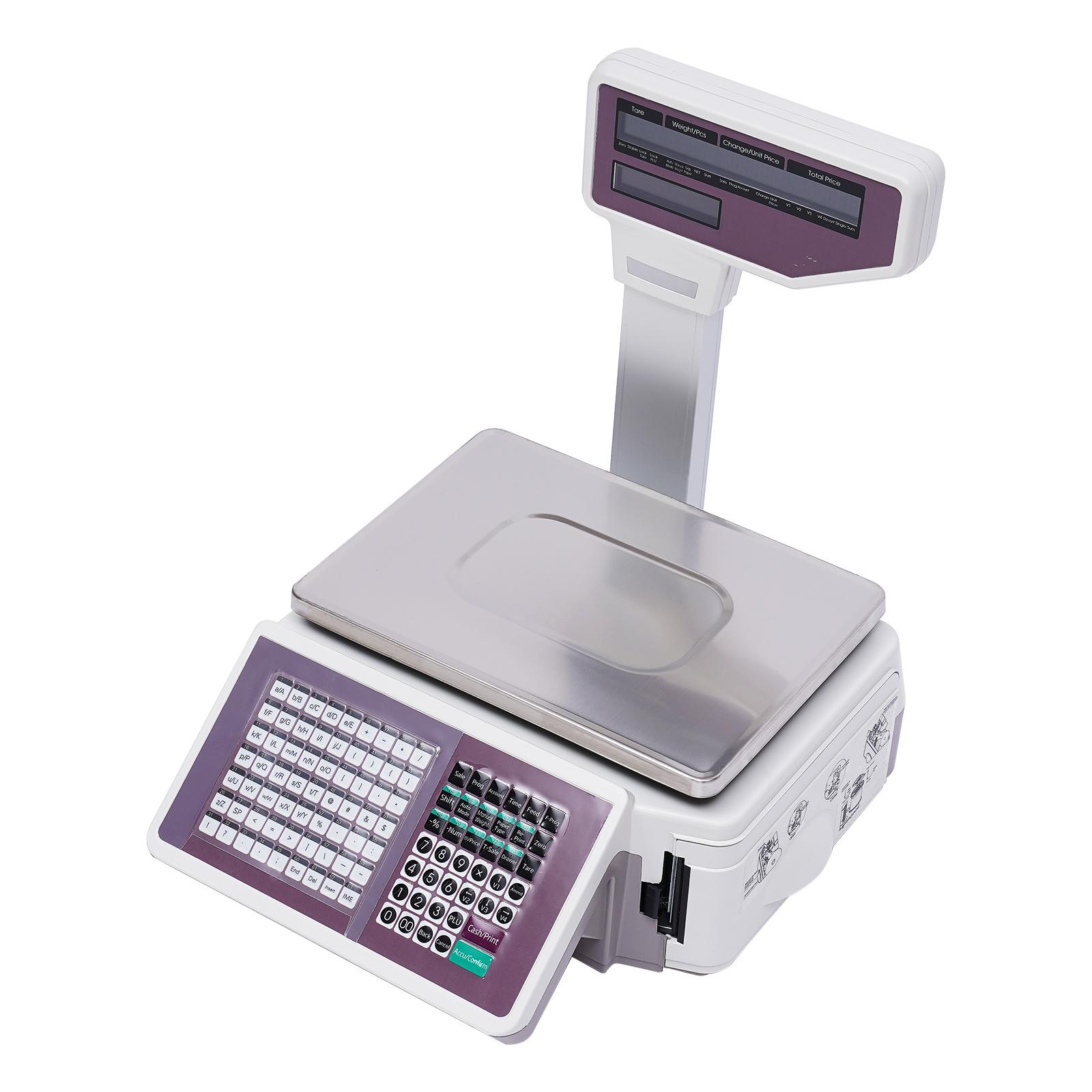 Коммерческие цифровые весы для расчета цен на продукты питания 66 фунтов с быстрым двойным принтером этикеток серебряный