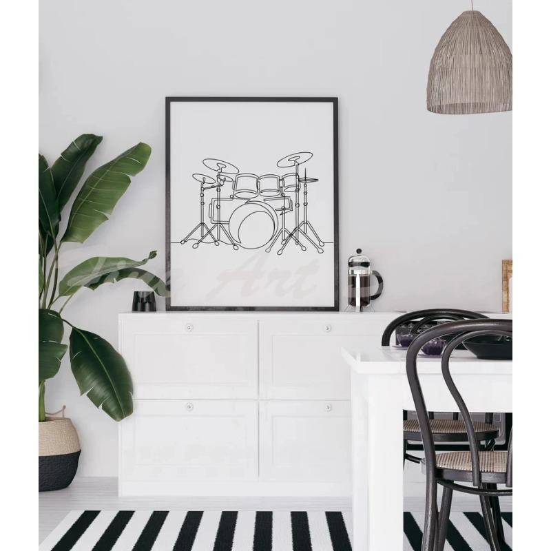 Nordisch Schwarz Weiß Musik Linienzeichnung Klaviertaste Gitarre Schlagzeug Poster Leinwandmalerei Wandkunst Bilder Zuhause Kinderzimmer Dekor