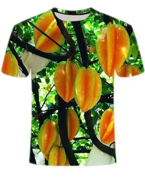 

Літні чоловічі модні креативні повсякденні модні 3d-друковані 3d-друковані моделі з короткими рукавами та фруктами та овочами, вільні індивідуальні топи з круглим вирізом S