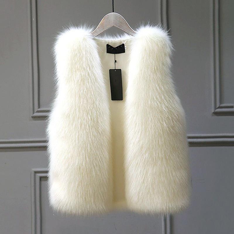 

Plush Warm Women s Vest V Neck Loose Thicken Fake Fur Vest Coat 2026 Autumn Winter New Open Stitch Sleeveless Jacket Female 2XL білий