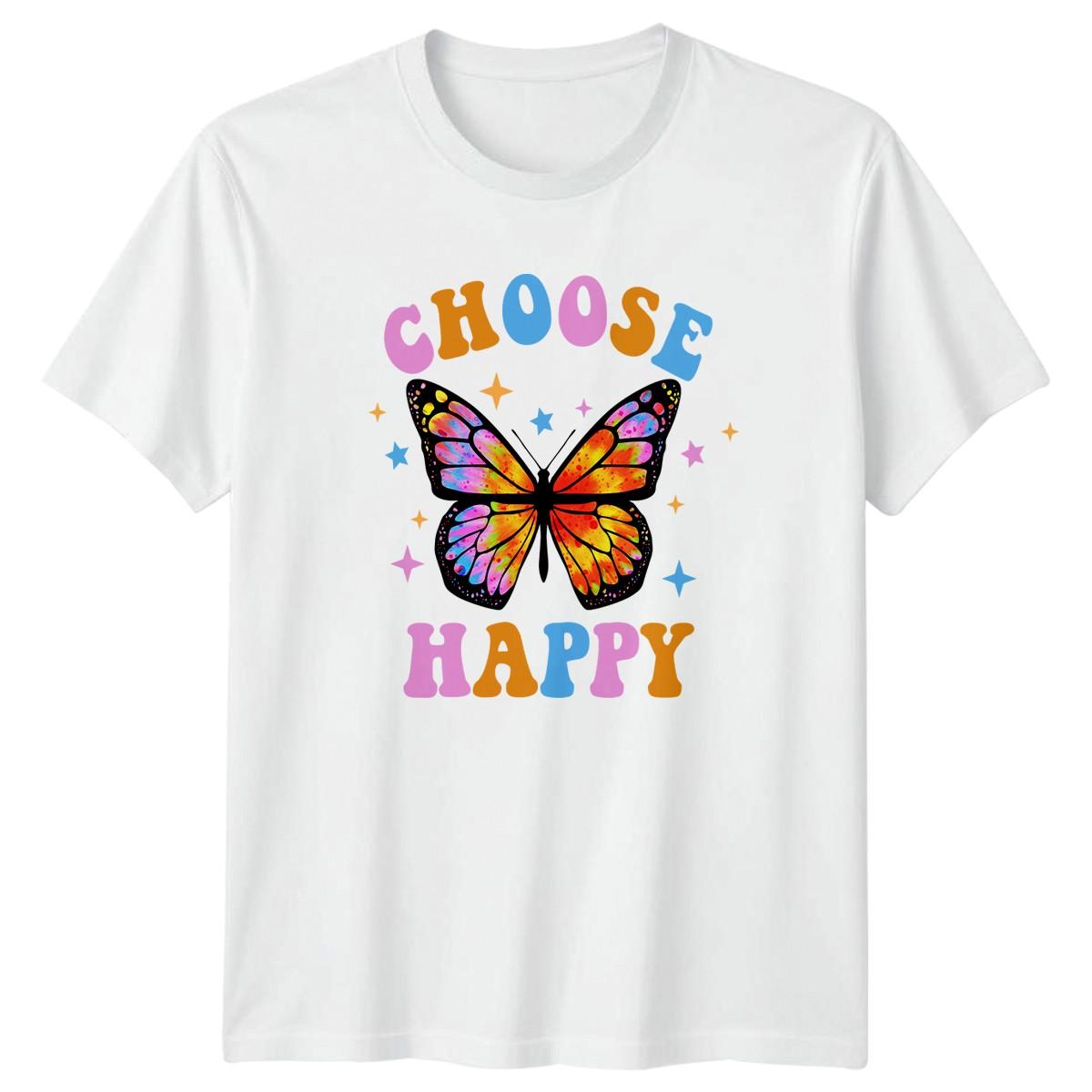 Choose Happy T-Shirt Butterfly Boho Inspirational Gift For Him And Her L
