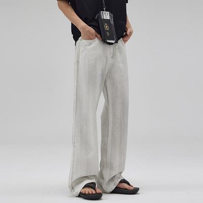 Spring and Summer American Dirty White Jeans Men's Straight Loose Personality Versatile Trousers