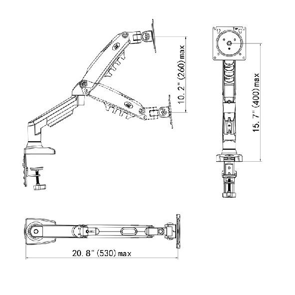 NB F80 with Laptop tray for 10"-17" laptop pad notebook desktop stand gas spring long arm full motion tilt clamp grommet hole