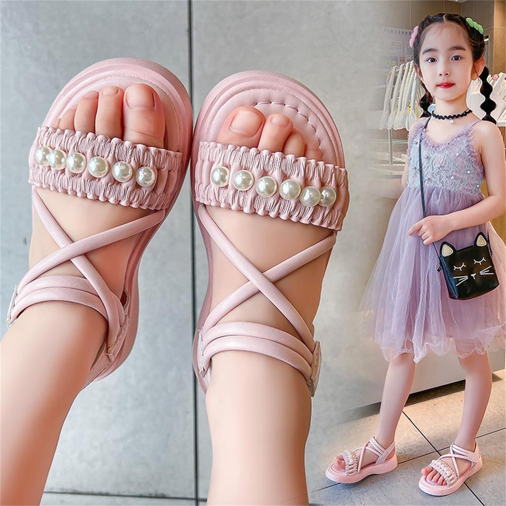 DADAWEN Summer Open Velcro Easy To Put On and Take Comfortable for and 20cm Girls' Sandals, Toe, Closure, Off, Flexible, Walking, School, Outings,