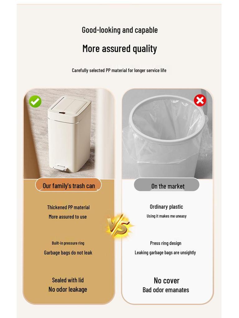 Silent Slow-Closing Trash Can with Foot Pedal Lid for Kitchen & Bathroom
