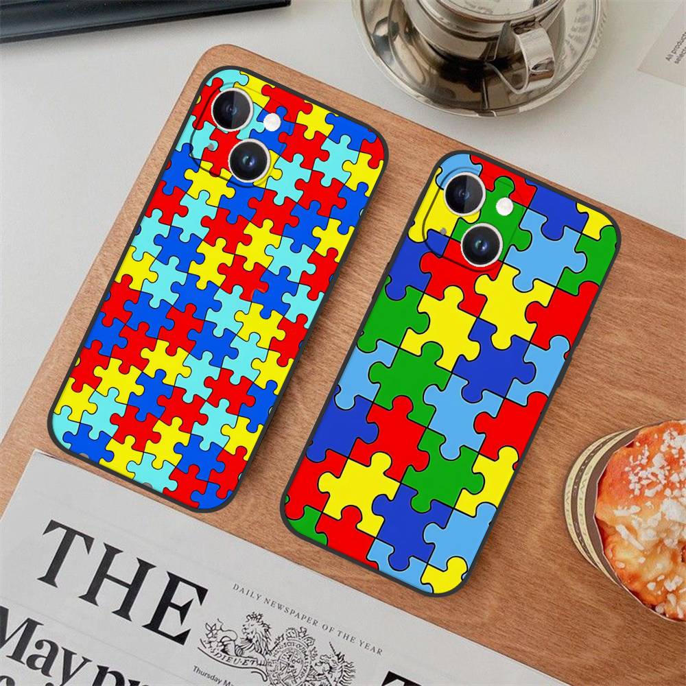 Autism Support Puzzle Phone Case Phone Case For Iphone 17 16 15 11 13 14 Pro Max X Xr Xs Max 12mini Black Shell Cover Case