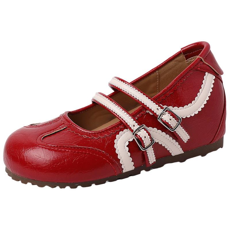 Korean Version of Color Matching Ballet Increases Height and Looks Thin Mary Jane Shoes Women's Summer Retro Style Versatile Casual One-pedal Single S
