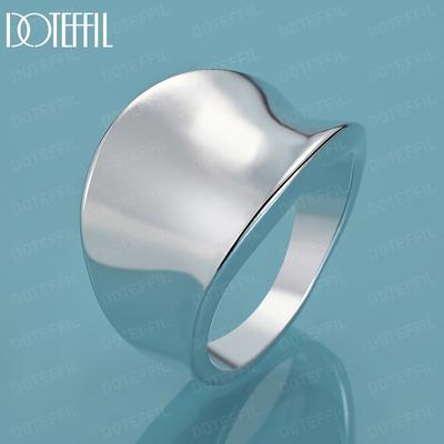 925 Pure Silver Smooth Wide Ring Jewelry Fashion Charm