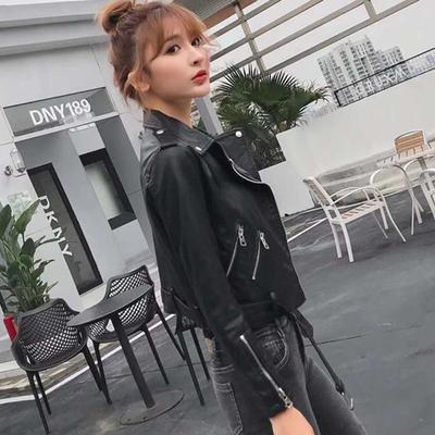 Schmale Motorrad-Lederjacke für Damen, Schlanke Übergröße, Koreanischer Stil Kurze Kleine Lederjacke, Gewaschene Lederaufschläge, Trendig