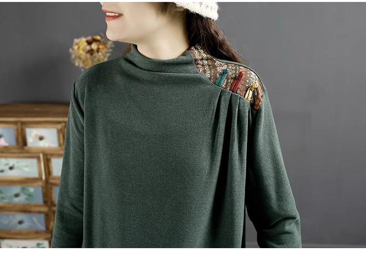 Ethnic Style Retro German Velvet Women's Sweatshirt, 2024 Autumn/Winter, Loose Stitching Pullover, Warm Base Layer