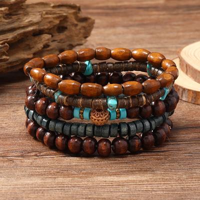 Para uso diário, família, amigos, feriados e aniversários, pulseiras de contas de madeira, pedra natural, homens, espiritual, 5 peças/conjunto, design minimalista e durável