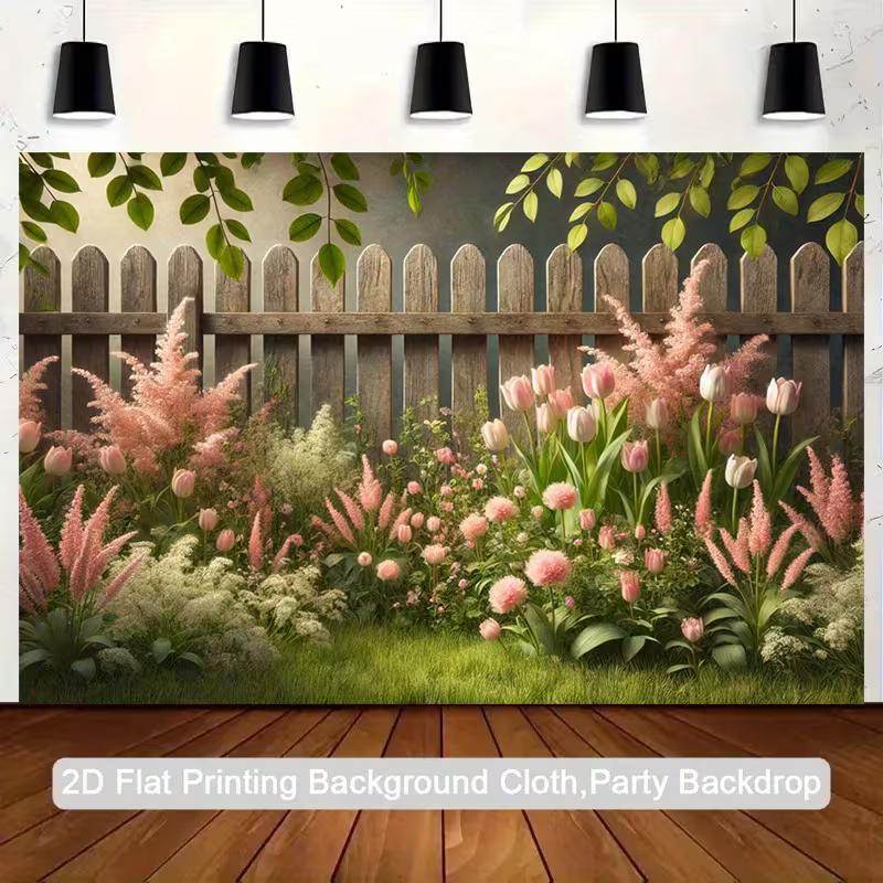 

2D Rustic Wood Fence Floral Backdrop for Garden Themed Events 47.2x31.5inch/120*80cm