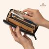 Luxury Italian Leather Long Wallet with Coin Genuine Leather Tan Holds 13 Cards [MASSENI] Purse, Wallet, Color, (black)