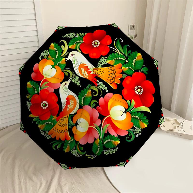 

1PC birds flowersAutomatic Open/Close Umbrella with Windproof, 8-Rib Sturdy Canopy, Durable Ribs, Fashionable Design, Outdoor Accessory, Fun Prin, Hol