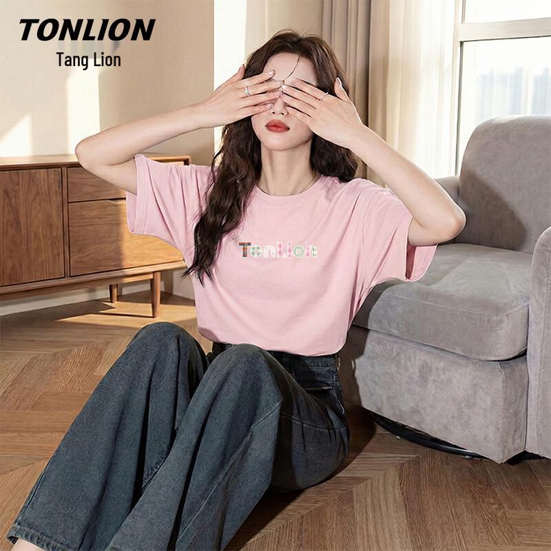TonLion Women s Pure Cotton Letter Print T-Shirt XL