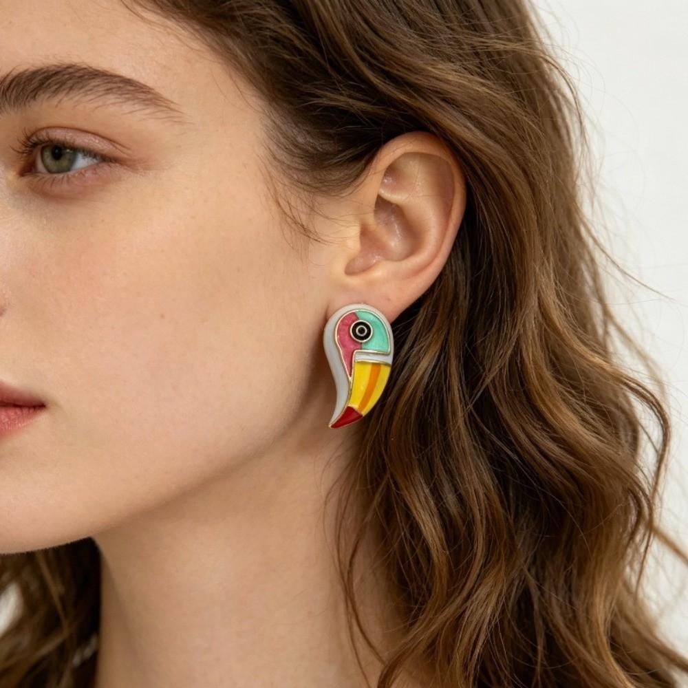 Oil-drip Design Parrot Earrings Adjustable Animal Lapel Pin Unisex Jewelry Scarf Accessories