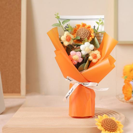 Crochet Flower Bouquet Handmade Knitted Positive Sunflower Artificial Yarn Flower Bouquet Gift for Mother's Day Valentine's Day Anniversary
