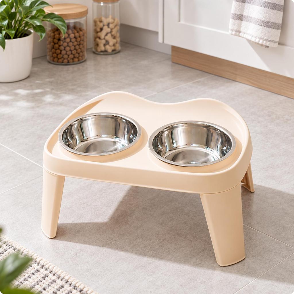 Elevated Dog Feeding Station with Stainless Steel Bowls Easy to Clean Foldable Raised Pet Feeder