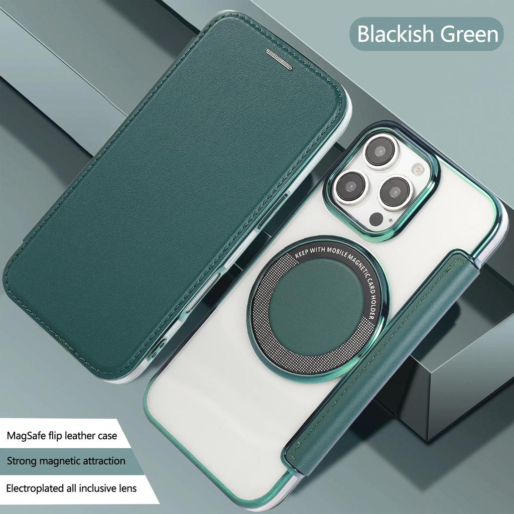 Wallet Leather Case for iPhone 16 17 Pro Max 16E Air 15 Plus 14 13 12 for Magsafe Wireless Charging Plating TPU Magnetic Cover