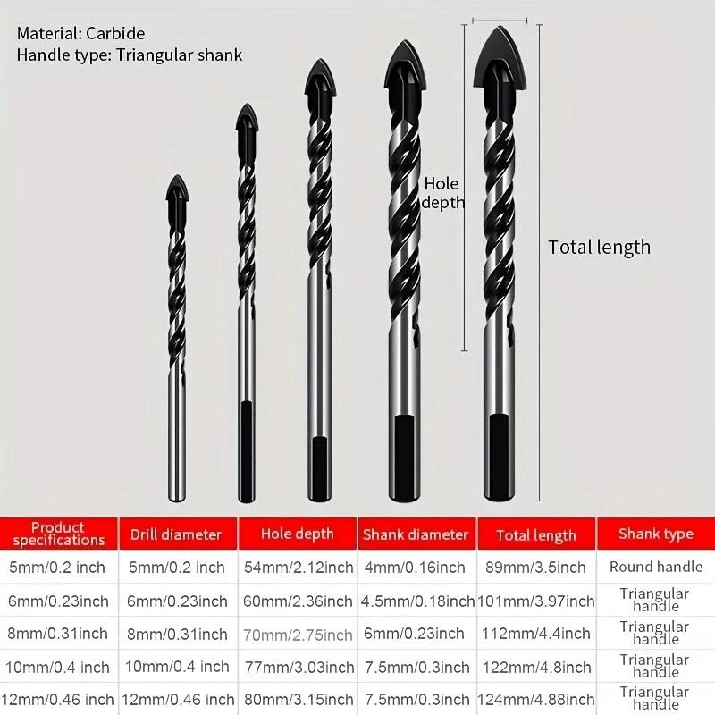 Cross Hexagonal Ceramic Tile Glass Cement Metal Ceramic Wood Plastic Hole Saw Triangular Alloy Drill Bit 5-Piece Set