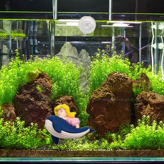 Underwater Ornament Floatable Surf Boy Whale Riding Girl Anime Figure Landscaping Crafts Tank Floating Decor Aquarium Accessories