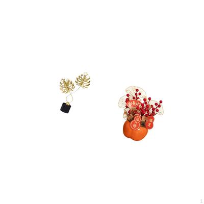 Figurine Sculpture with Artificial Flower Bonsai Tabletop Ornament for Desk Cabinet Indoor