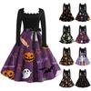 Women's Casual Fashion Halloween Print Vintage Long Sleeve Dress