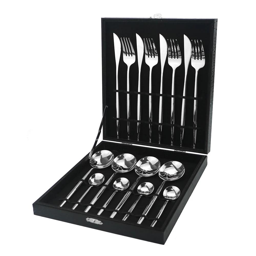 16pcHigh Grade Luxury Rainbow Dinnerware Set Fork Knife Spoon Black Cutlery Set Stainless Steel Flatware Set With Gift Box Hotel