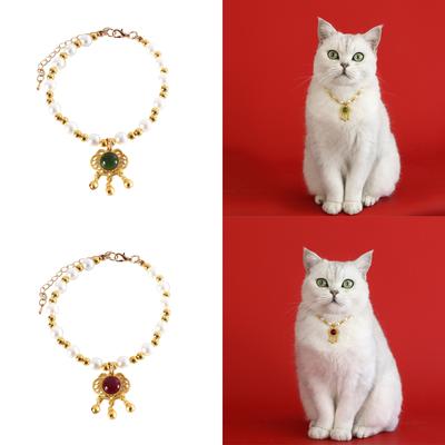 2pack Pet Pearls Collar Necklace New Years Cats Pendants Small Cats Pendants for Puppy Dress Accessories