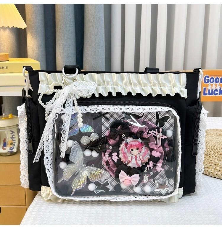 New Y2k Sweet Ita Shoulder Bag Lolita Girl Transparent Tote Bag Women Large Capacity Lace Crossbody Bag Cute DIY Display Handbag