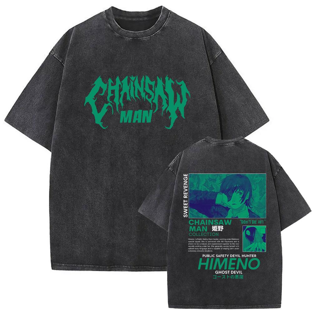 Sexy Makima Reze Power Graphic Tshirt Men Women Casual Otaku Locers T Shirt Chainsaw Man Washed Vintage Oversized T-shirt