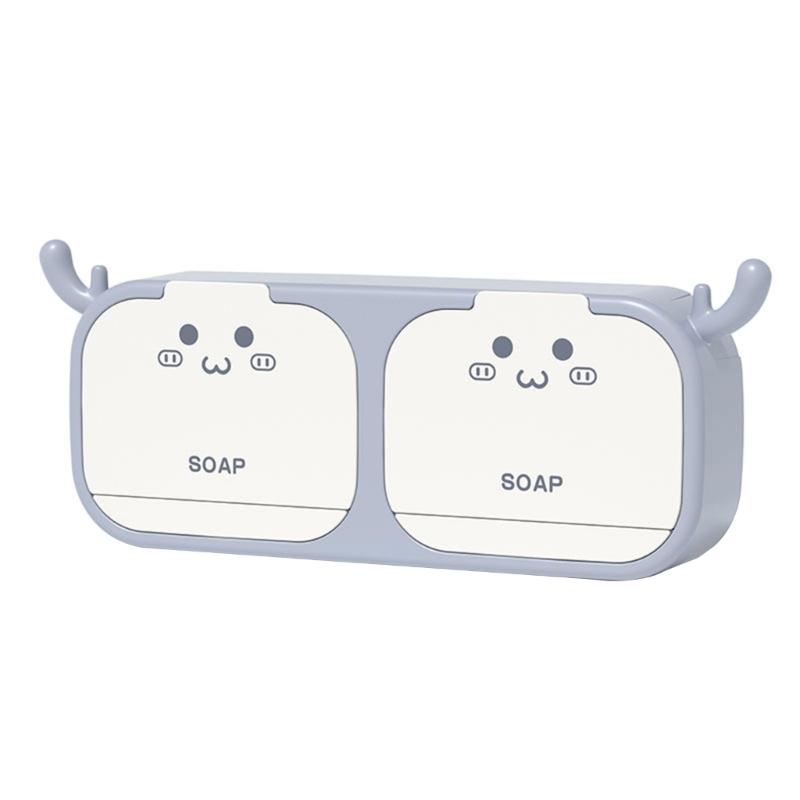 Wall Mounted Soap Holder Storage Box Cute Deer Shape Drain Dish Self Adhesive Soap Rack Bathroom Accessories 1-2 Grids