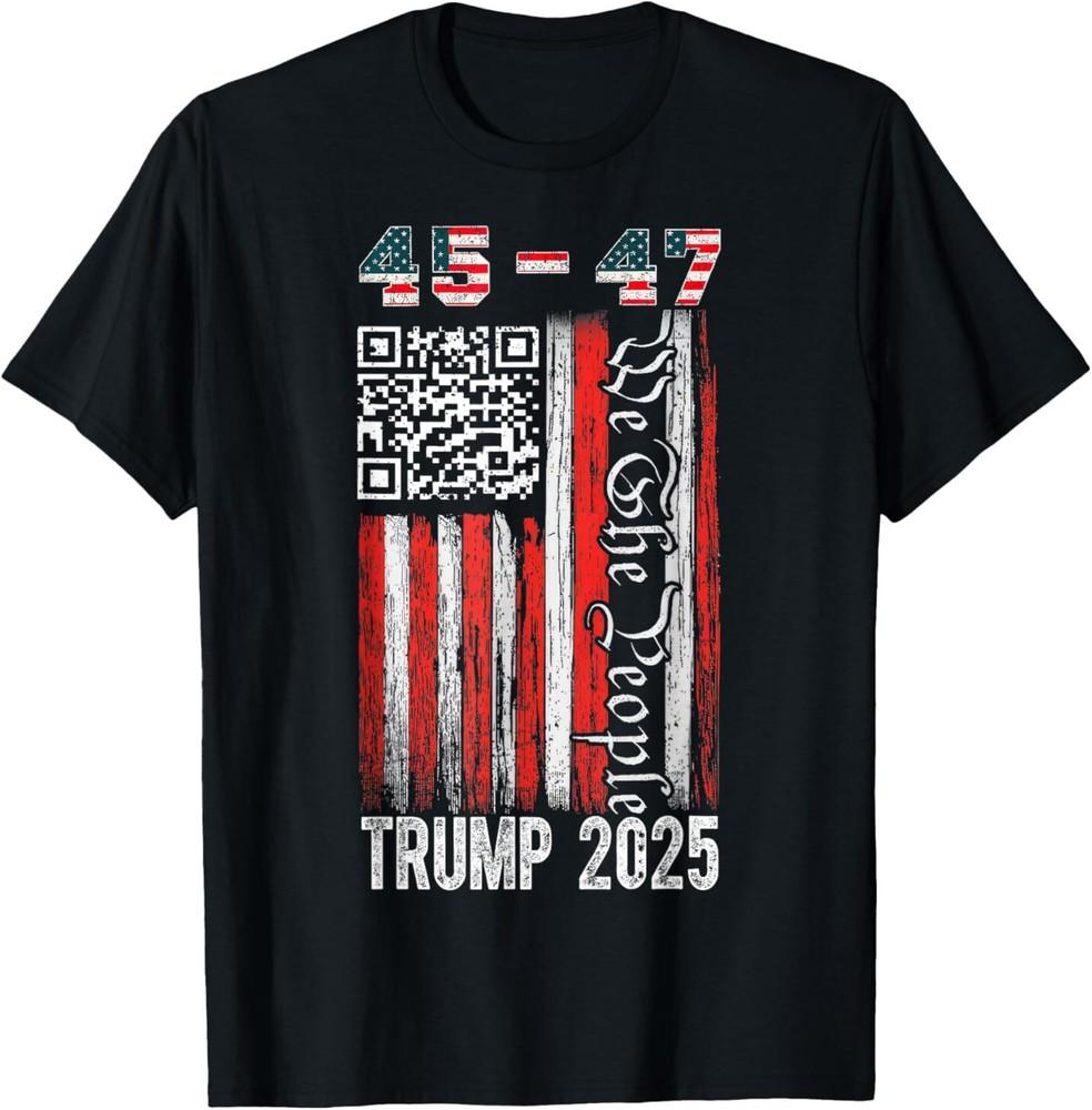 Funny QR President Trump 45 47 Us Flag Trump 2025 Dance Code T-Shirt Unisex T-Shirt