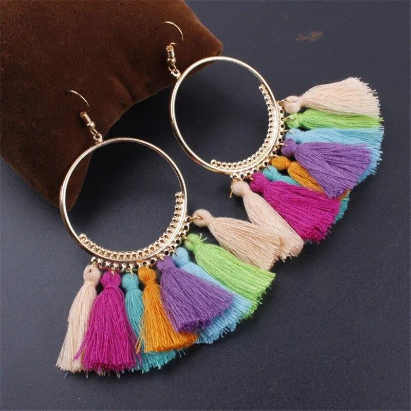 Creative Bohemian Big Circle Tassel Ears for Female 2024 Trend Fashion Jewelry