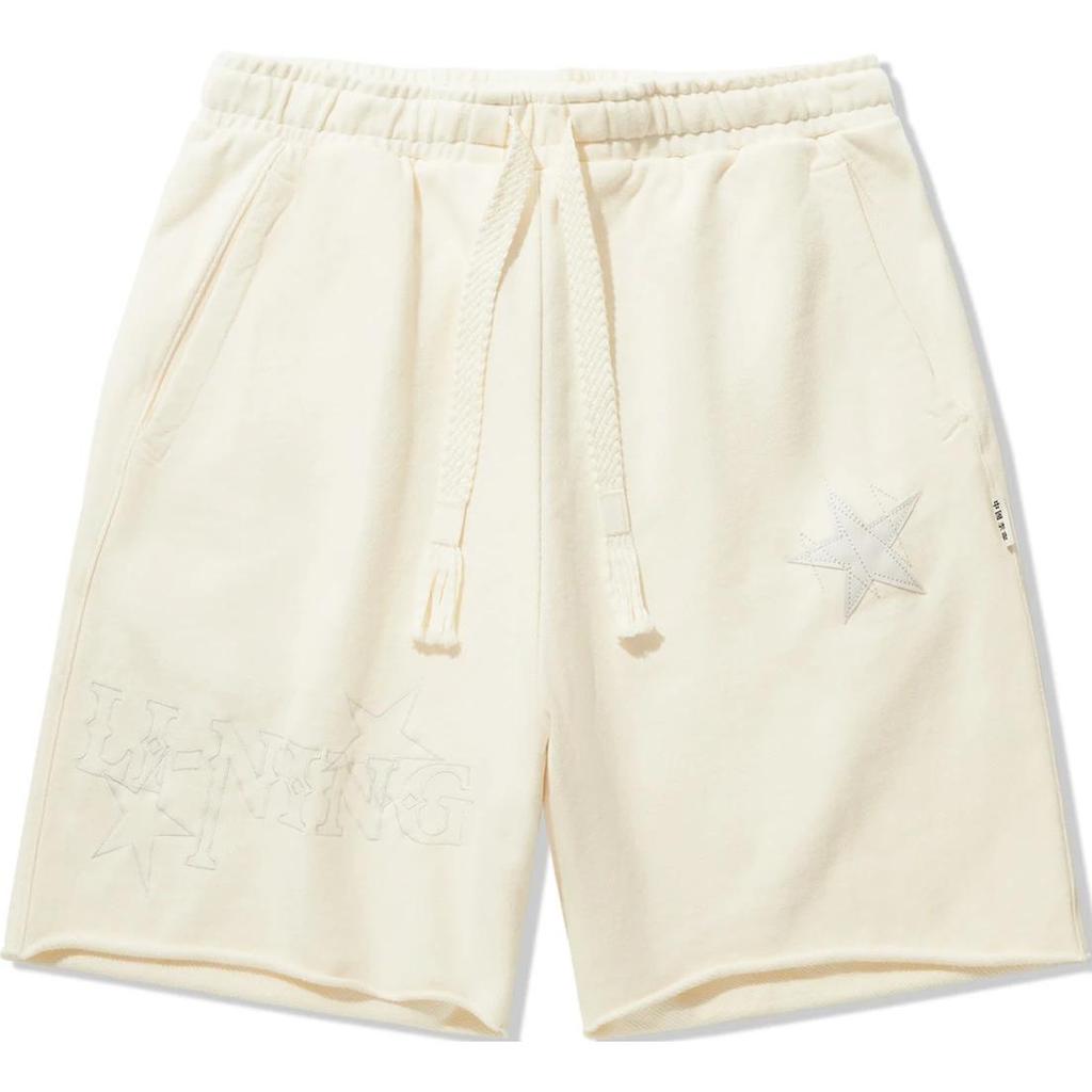 Li Ning Jednobarevné Střední Pas Stahovací Šňůrka Volné Rovné Ležérní Šortky Pánské šortky Off-White AKSU173-4