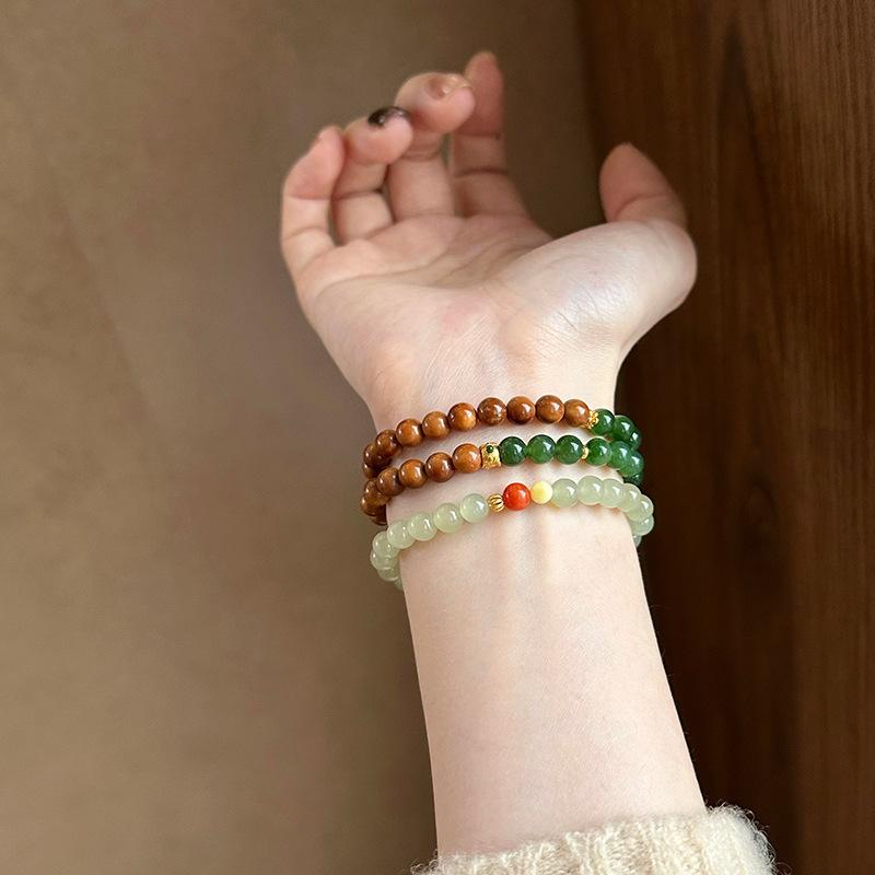 Bracelet perlé en cire d'abeille de jade Hetian Nanhong naturel, bracelet simple et tendance haut de gamme, nouveau bijou frais chinois pour femmes