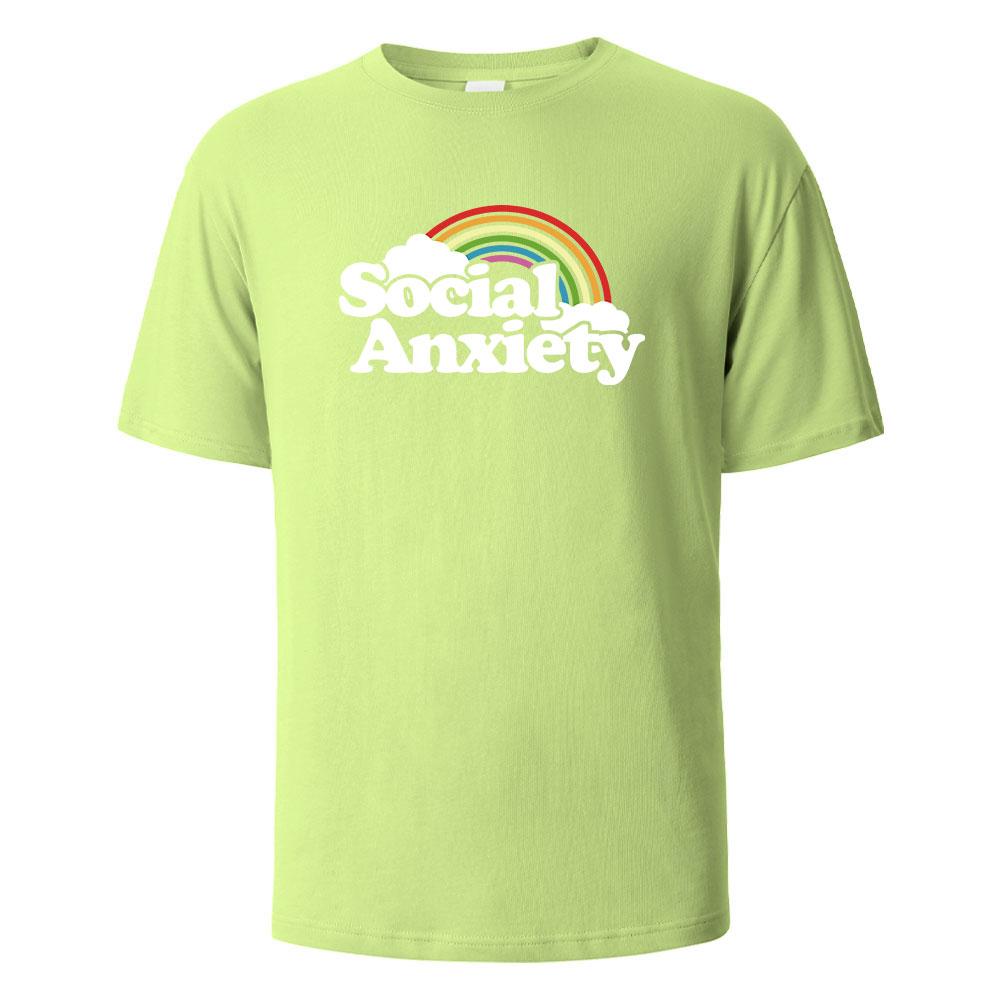Social Anxiety Printing Mens Tshirt Casual Breathable Tees 100Cotton Funny Tops Street Oversized TShirts For Men Women Oneck