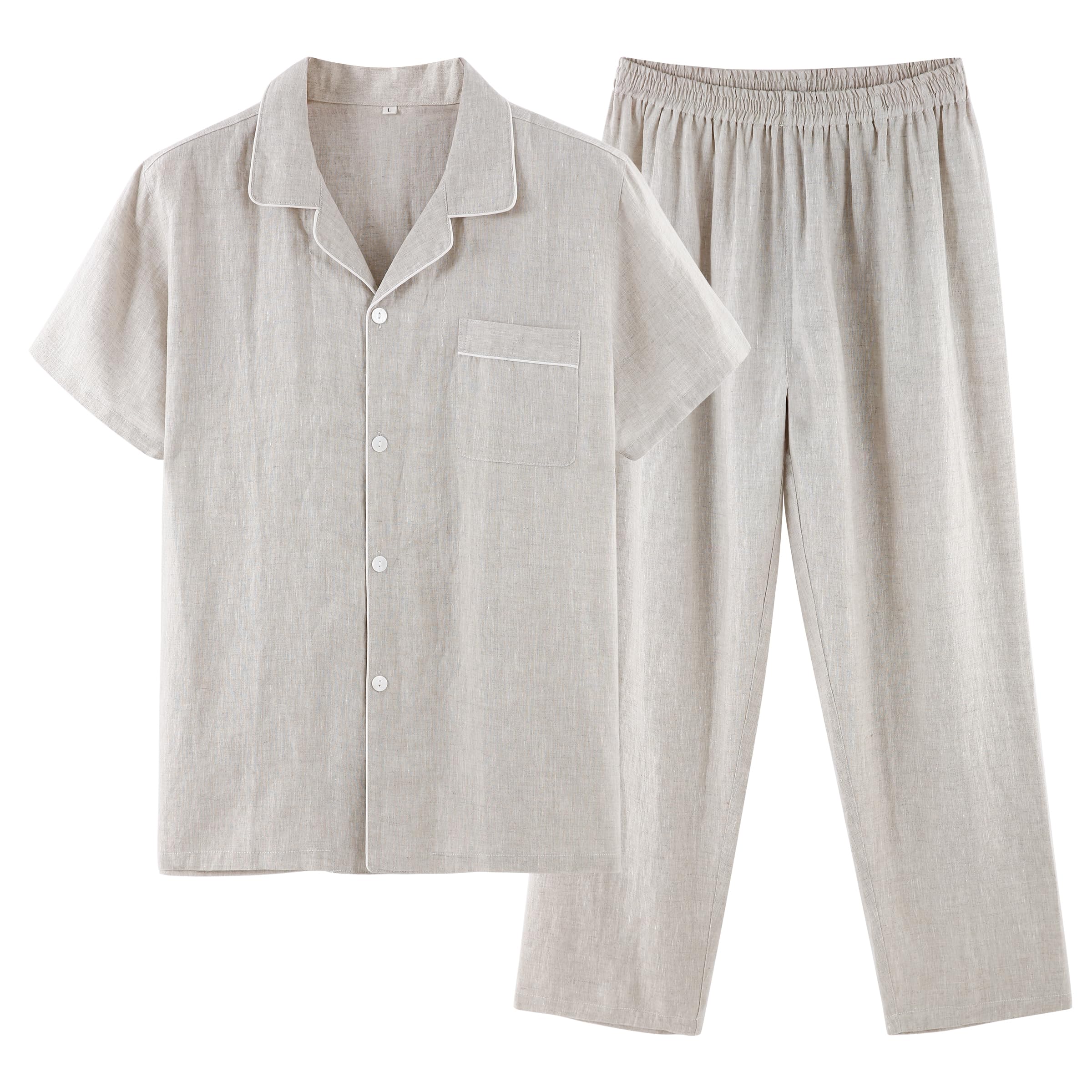 

RAKUYUME Льняной короткий топ для отдыха и премиальный Идеально для лета и осени Женская пижама, Рукав, Легкий, 100% лен, Комплект, Низ,