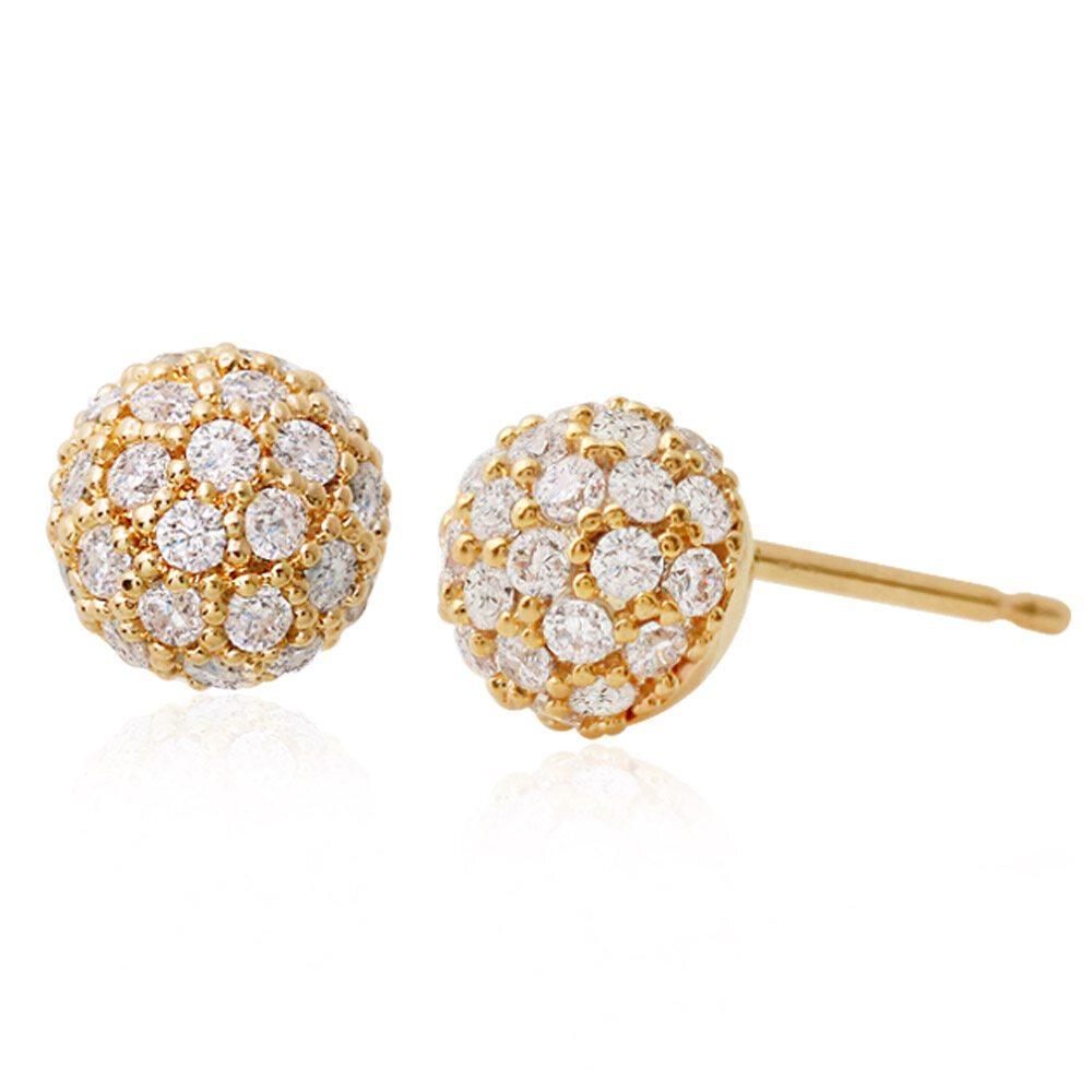 [Merry-Grin] 14K Gf Gold Filled Pin Cubic Ball Earrings Psyche