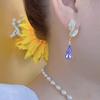 Light Luxury New Full Diamond Leaves Purple Water Drop Earrings Women's Fashion Trendy Stud Earrings Exquisite Versatile Temperament Earrings