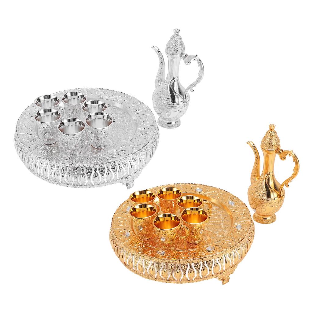 Vintage Wine Pot Set European Retro Coffee Pot Tray Kit Decorative Zinc Alloy Exquisite Carving Wine