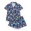 Halloween Women Pajamas Set Ghost Pumpkin Print Short Sleeve Button Down Shirts And Shorts Sleepwear Set 2 Piece Loungewear Pjs Short Set