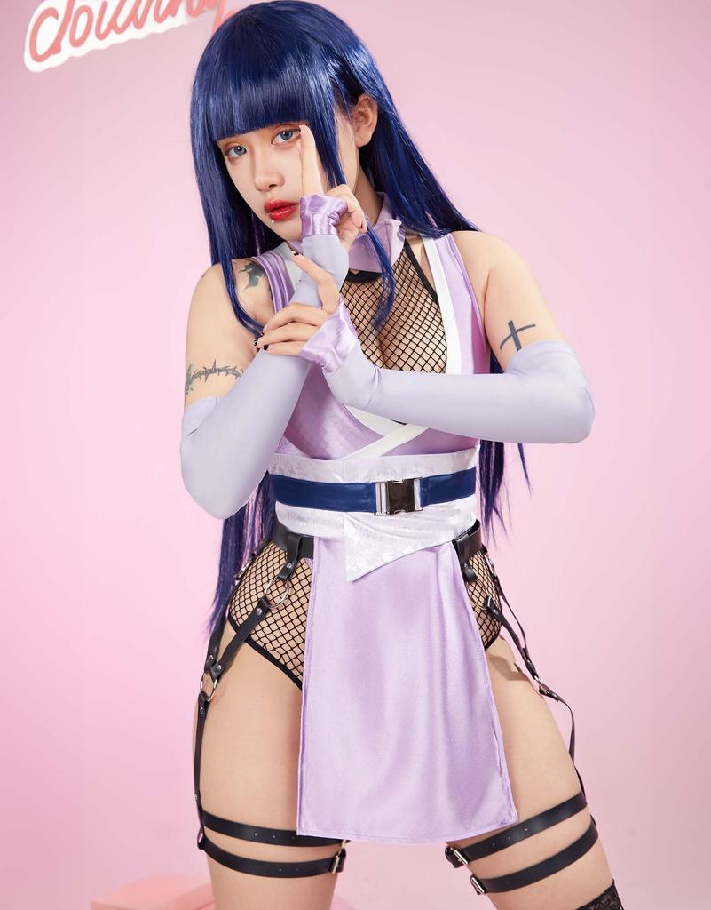 Mobbunny Beautiful Cosplay Gentle Fist Master Fighting Fishnet Open Costume Purple Women's Costume, Anime/Game, Style, Leotard, Bodysuit, Underwear,