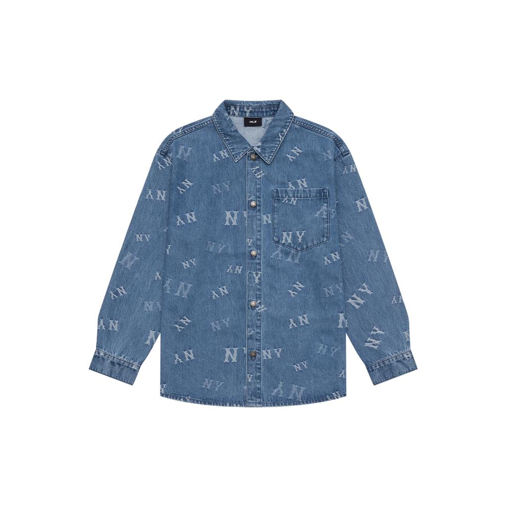 New MLB MONOGRAM Collection New York Yankees 24FW Denim Shirt Unisex Indigo 3ADRM0244-50INS
